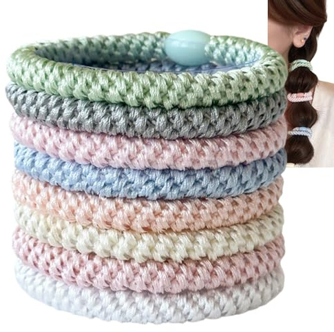 Haargummi Original für Damen und Mädchen, 8 Stück Weiche Elastische Zopfgummis, Mode Geflochtene Hair Ties für Dickes und Lockiges Haar, Mehrfarbige Haargummis Set für Sport, Büro, Freizeit(Farbe)