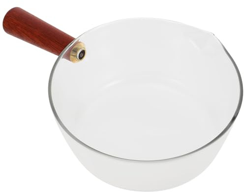 Beavorty Olla Multiusos de Vidrio Mango de Madera Grande, Cacerola para Leche y Comida para Bebés, Olla Calentadora Doméstica Segura para Cocina de Inducción y Uso Infantil