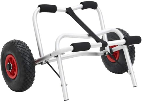 Runheo Kajak Trolley klappbar aus Aluminium, 45 kg Tragkraft, mit Schaumstoffpolsterung und Zurrgurt, 2 luftgefüllten Rädern, platzsparend für Kajak, Kanu und Bootstransport am See oder Meer