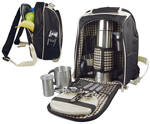 Picknickrucksack aus robustem Polyester mit integrierter Kühltasche uvm. für 2 Personen - schwarz (6660)