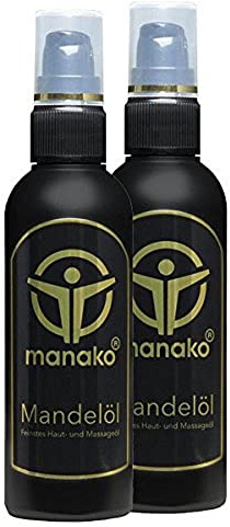 manako Mandelöl (Hautöl/Kosmetiköl/Massageöl), 2 x 100 ml Pumpfläschchen