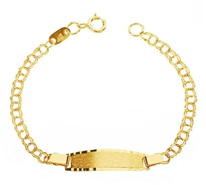 Monde Petit - Bracciale Bebè Bambini ragazza Oro Giallo 18K Personalizzata Schiava Ungherese Opaca Brillante 12 cm - Scatola Regalo - Certificato di garanzia