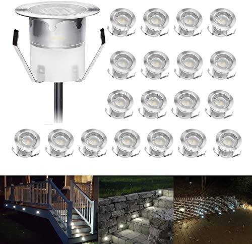 CHNXU 20er Set Terrassen Einbaustrahler Kaltes Weiß LED Bodeneinbaustrahler Ø30mm 0.6W Edelstahl Treppen Einbauleuchten Aussen IP67 Wasserdicht DC12V Deckenstrahler für Küche Garten Treppen Bad Balkon