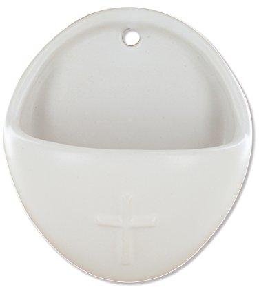 Acquasantiera in ceramica, con croce.