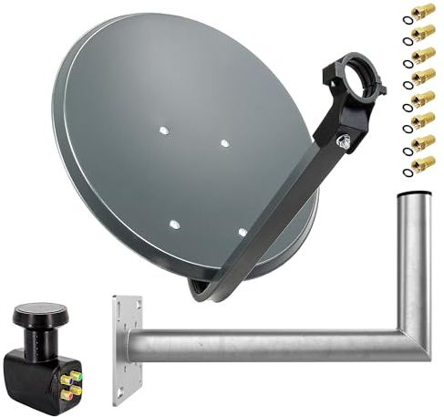 Premium X Satelliten-Komplettanlage 45cm Anthrazit Antenne Satelliten-Schüssel SAT Quad LNB Wandhalter 45cm 4 TN 8X F-Stecker