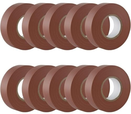 GTSE Isolierband Braun 19 mm x 20 m 10 Rollen | Strapazierfähig, selbstklebend, PVC, zum Schutz und Reparieren von Kabeln