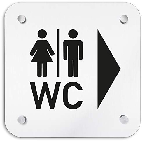 Türschilder24 Aluminium Wandschild 200 x 200 mm • WC rechts • Hinweisschild - Türschild aus 1,5 mm starkem Aluminium • Inklusive Befestigungsmaterial + Wandmontage
