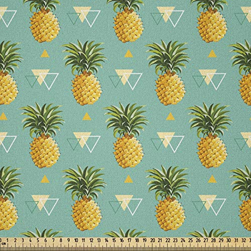 ABAKUHAUS Ananas Stoff als Meterware, geometrische Hipster, Microfaser Stoff für Dekoratives Basteln, 1M (230x100cm), Seafoam Orange Grün