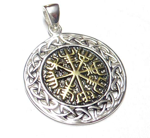 Silberschmuck - BG Wikinger Kompass, Anhänger 925 Sterling Silber, teilvergoldet & oxidiert, Ø 2,8 cm, Unisex, inkl. Geschenkbox