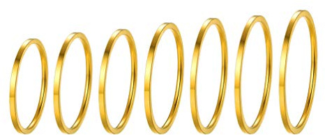 PROSTEEL Anelli Donna Impilabili- 7 Pezzi Anelli per Nocche- Anelli Sottili Donna Tutte le Dita- Colore Oro, Misura 6-24 (con Confezione)