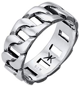 Kuzzoi Massiver Herrenring(8mm) schwarz oxidiert Bandring 925 Silber | Männer 925 Silber Ring im Chunky Chain Look Ringgröße 60 - 66