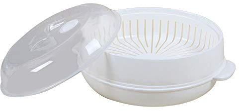 1-Tier Microwave Steamer Heating Steamer for Home Kitchen White (Round)