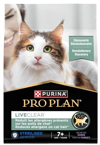 Purina Pro Planet | Liveclear | Senior Cat | Steriliserad | Kalkonrik kibble | Minskar aktivt allergener i katthår | Väska | Set med 4 x 2,8 kg