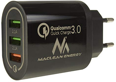 Maclean MCE479 USB-Ladegerät QC 3.0 | 3X USB Netzadapter 1x QC 3A 2X 2.1A | Universal Ladeadapter für Smartphone Tablet Navi MP3 MP4 | Schnellladen & Mehrfachschutz (Schwarz)