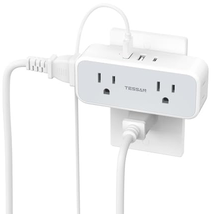 Surge Protector Outlet Extender, TESSAN Multi Plug Splitter with 4 Electrical Outlets 3 USB Ports(1 USB C), Multiple Plug Mini Wall Expander for Home Bathroom Office Dorm Room Essentials