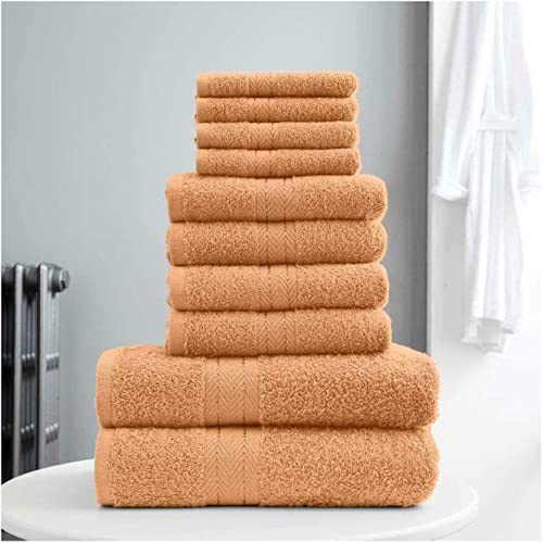 Lions Towels Family Bale Set - 10 Piece 100% Egyptian Cotton, 4x Face 4x Hand 2x Bath Towel, Premium Quality Highly Water Absorbent Bathroom Accessories, Machine Washable (Peach)