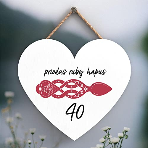 Global Designs 40Th Wedding Anniversary Welsh Love Spoon Wooden Heart Hanging Plaque