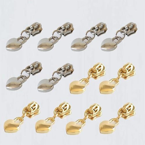 Zips,12 Pack 3# Zipper Pulls Replacement for Replacing Fixing Zip of Coat Jackets Luggage Clothes (Silver and Gold)