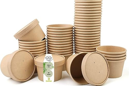 DeinPack 50 Suppenbecher to go mit Deckel 230ml 8oz braun Pappbecher Suppe