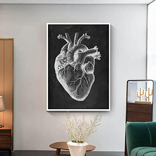 Quadro Su Tela cuore anatomia educazione poster organi umani arte medico palestra decorazione nero vintage tela stampa moderna dipinti 30x40cm Nessuna cornice