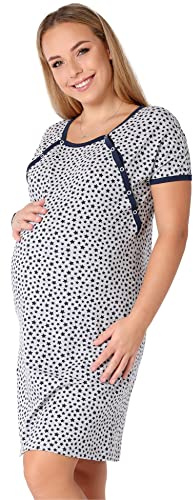 Be Mammy Damen Umstandsnachthemd Schwangerschaft Stillnachthemd mit Knopfleisten BE20-287 (Melange DunkelblauSterne, L)