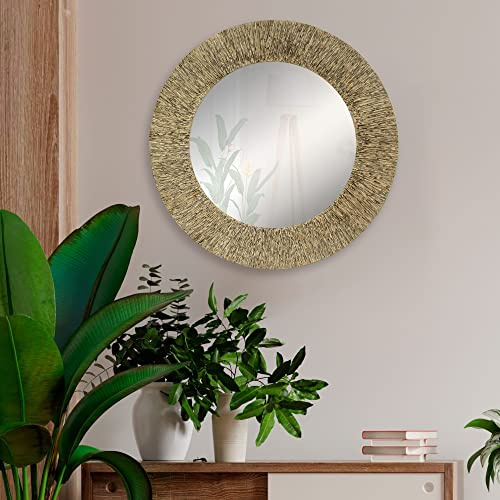Espejo Redondo de Pared Trento Natural, Moldura 10cm, 80x80 cm) | Artesanal, moldura con relieve