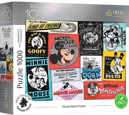 Trefl Prime - UFT Puzzle: Disney Retro-Poster - 1000 Elemente - Dickster Pappe, Bio, Puzzle mit Märchenhelden, Mickey Mouse, Kreative Unterhaltung für Erwachsene und Kinder ab 12 Jahren