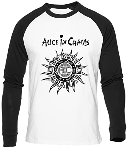 GUNMANTOR Vintage Alice in Chains Sun Faded Maglietta da Baseball Bianca Girocollo a Maniche Lunghe Unisex da Donna Uomo T-Shirt Mens Womens L