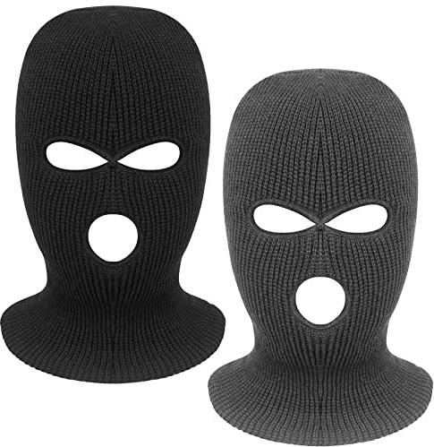 Tmflexe 2 Pieces 3-Hole Full Face Mask Cover Ski Mask Winter Balaclava Cap Knitted Face Cover for Winter Outdoor Sports