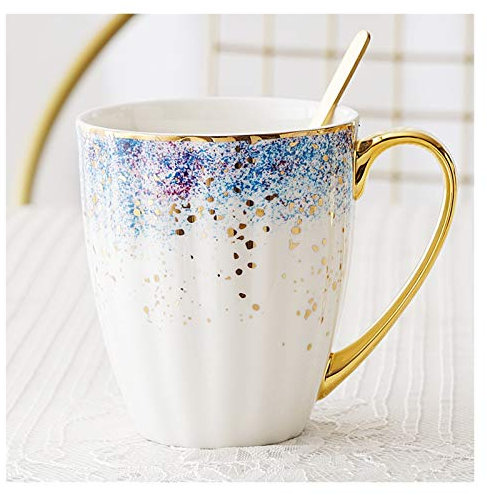 DYPASA Tazze Tazza da caffè in ceramica ad alta capacità per tazza da caffè in ceramica con cucchiaio per cappuccino, latte o tè caldo, 13,5 once, 4 colori Tazza in ceramica (colore: B)