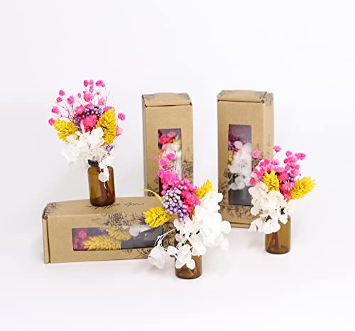 Kunstharz.Art - Geschenk zum Muttertag - Mini Trockenblumensträuß in Pink, Weiß & Lila mit Geschenkverpackung (3 Stück) - Mini Bouquet mit getrockneten Blumen (Variante E)