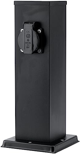 LUMILED Garten Steckdosensäule für außen, 2 Fach 230V Doppelsteckdose schwarz eckig 22 cm IP44 2x Netzsteckdose Edelstahl Steckdose Gartensteckdose Outdoor Steckdosenturm Steckdosenverteiler