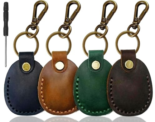 4er Pack schlüsselanhänger Leder Echtleder Hülle Anhänger für Apple AirTag | [Sicher halten] [Anti-Lost Design] [Kratzer und Schlagbeständig] für Airtag hülle für Schlüssel, Koffer, Hundehalsband