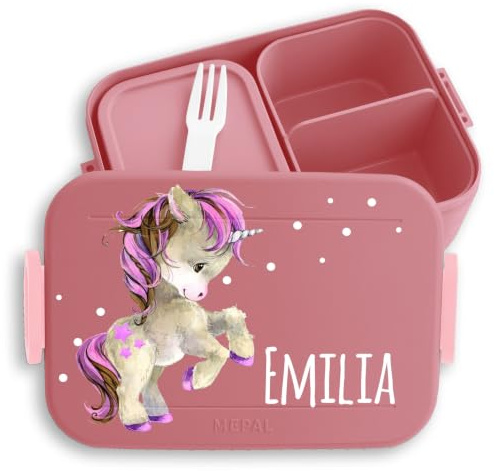 Kinder Bento Box Midi für Mepal Bentobox - Einhörner - Brotbox Einhorn Lunchbox Unicorn Vesperdose Fabelwesen I - 900 ml - Rosa - brotdose jausenbox mädchen schule einhörnern süsses