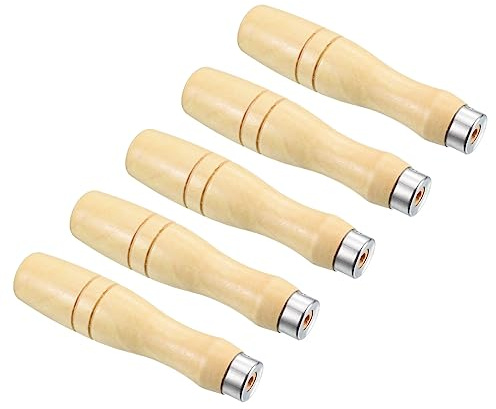 PATIKIL 4.3 Hölzerne Feile Griff 5 Pack Feile Schnittwerkzeug Feile Griff Ersatz Zubehör mit Metall Kragen für 4.8mm Durchm Feile