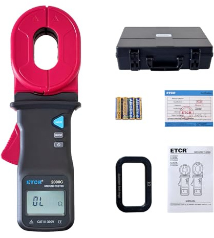 ETCR2000C Digital Clamp Ground Resistance Meter Earth Resistance Tester Loop Resistance Measurement 0.010Ω-1200Ω, 0.00mA-30.0A