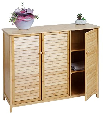 Mendler Badezimmerschrank HWC-B18AM 3 Türen Bambus 81x97x34cm | Badschrank, Regal, Badregal, Kommode