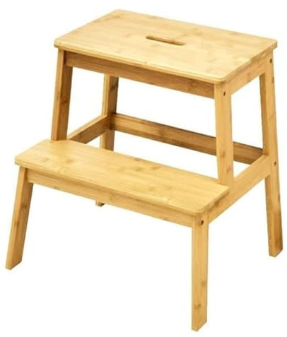 AAMEN Wooden Step Stool Natural Color Non-Slip Foot Step Stool For Kids, Adults Heavy Duty 2 Step Ladder For Bedroom, Kitchen, Toilet, Bathroom With 250lbs Load capacity_50x38x42(Wooden Step Stool)