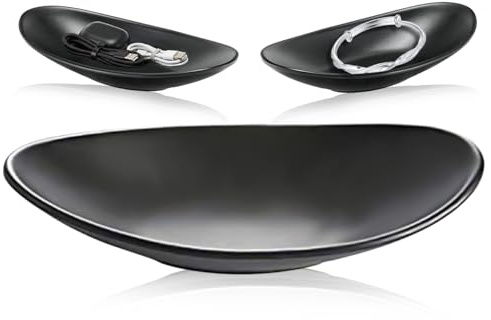 Lhbwhiz Bandeja para llaves negra, bandeja ovalada para joyería,para llaves,relojes,pulseras,monedas,baño,cosméticos,plato de almacenamiento,frutero,plato llano,cuenco decorativo(25 x 13,6 x 4 cm)