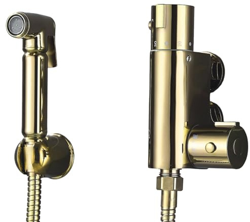 Eludora™ Gold Bidet Thermostatic Heavy Duty Douche Valve Muslim Shower and Toilet Spray Brass Bathroom Round Kit
