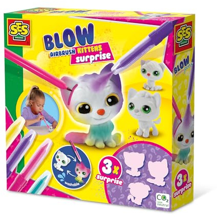 SES Creative 14334 Blow Airbrush Pens-Kätzchen Surprise 3X, Diverse Farben