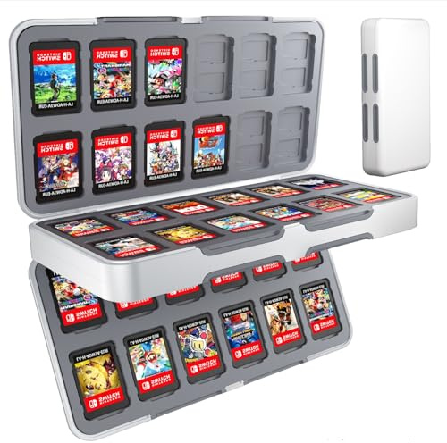 KOPBTBOY Giochi Custodia per Nintendo Switch, Custodia portatile per schede di gioco Switch OLED con 24 slot per schede di gioco e 24 slot per schede Micro SD(48, white)