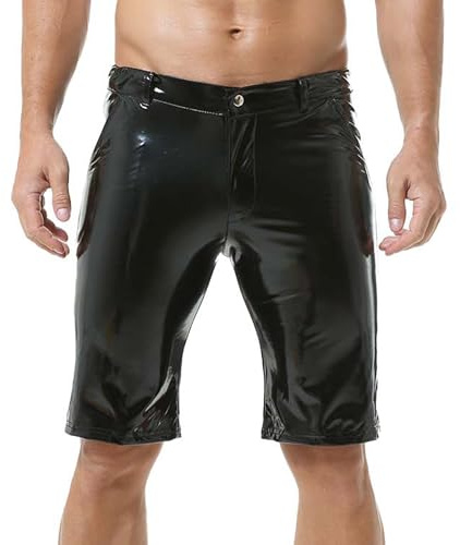YUFEIDA Herren Sportleggings Shorts PU Leder Wetlook Enge Shorts Männer Shorts Halbe Legging Hose Sportleggings für Herren
