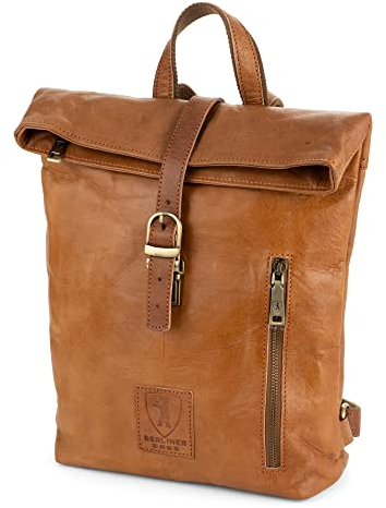 Berliner Bags Vintage Rucksack Seattle aus Leder, kleiner Tagesrucksack, Cityrucksack, Rolltop, Wasserdicht für Damen - Braun