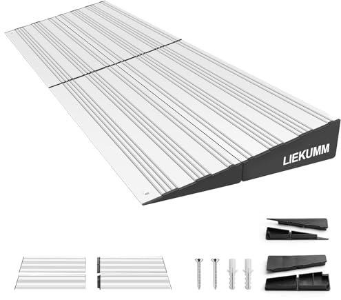 LIEKUMM Rampa per bordi della porta, in alluminio, capacità 800 kg, rampa per sedia a rotelle, per casa, scale, marciapiede, 80 L x 25,5 Bcm, collegabile, argentata