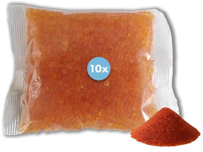 reilo 10x 100g Silica Gel, wiederverwendbarer Raumluftentfeuchter mit Farbindikator, im Polybeutel, Lufttrockner für Wohnräume, Schlafzimmer, Keller