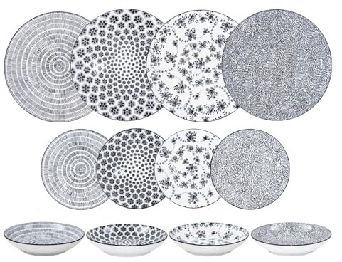 IBILI - Servizio da tavola 12 pezzi Armonia Nero, Piatti in porcellana per 4 persone