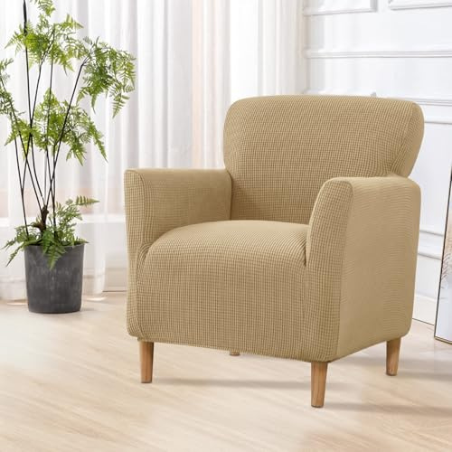 SHANNA Stretch Bankettstuhl-Bezüge: 1 Stück Mitte des Jahrhunderts Luxus gestrickte Sesselbezüge wasserdichte Sesselcouch-Bezüge mit Schaumstoffstäben, für Wohnzimmer Schlafzimmer (Khaki)