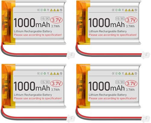 Lot de 4 batteries Lipo 3,7 V 1000 mAh 803040 rechargeables au lithium polymère avec port Micro Ph1.25 Circuit de protection intégré pour appareils électroniques