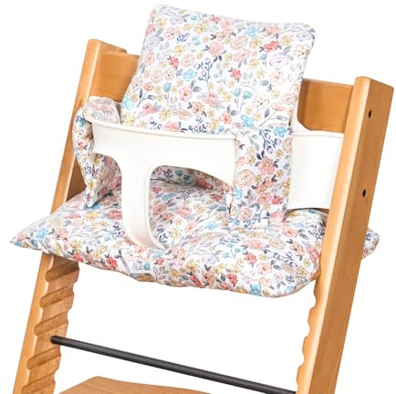 DADOUMAN Extra Padded Soft Dining Chair Seat Cushion, Wateproof & Wipe Clean Cushion for Stokke Tripp Trapp High Chair, 18 L x 11 W, Compatible & Convertible Design (Blooming Flowers)